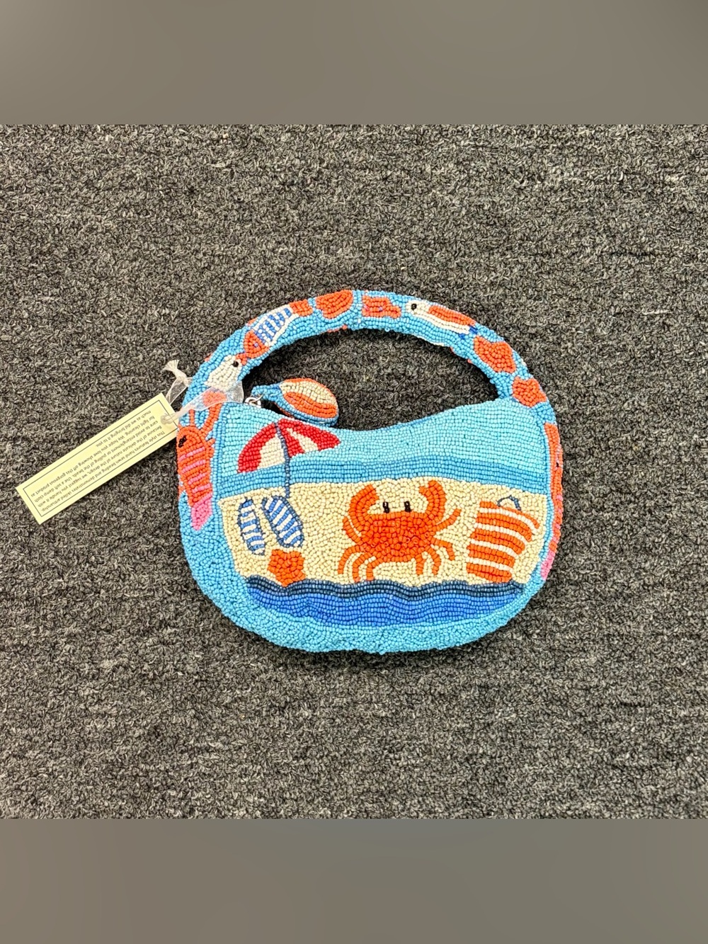 Beaded Crab & Beach Handbag- Light Blue & Orange (Small)